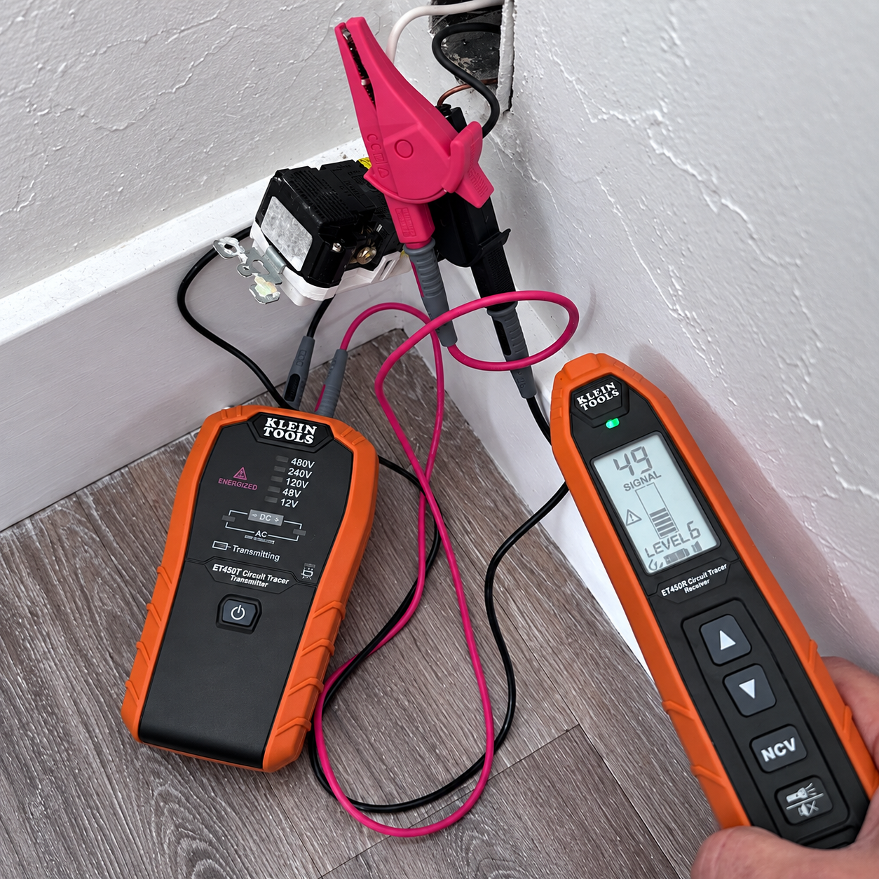 Circuit tracing instruments connected during electrical troubleshooting