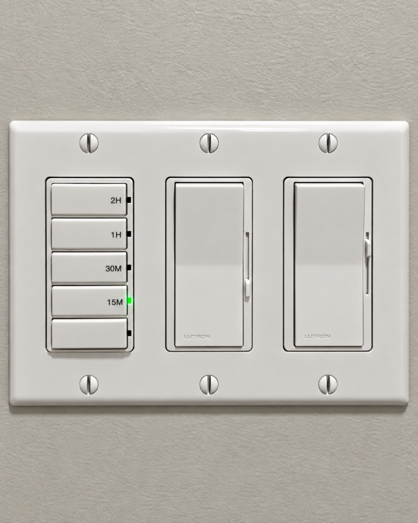 Wall-mounted timer controls and dimmer switches installed in Burlingame, CA