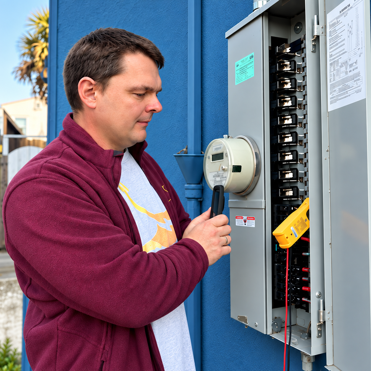 ELC electrician diagnosing breakers and an electrical service panel