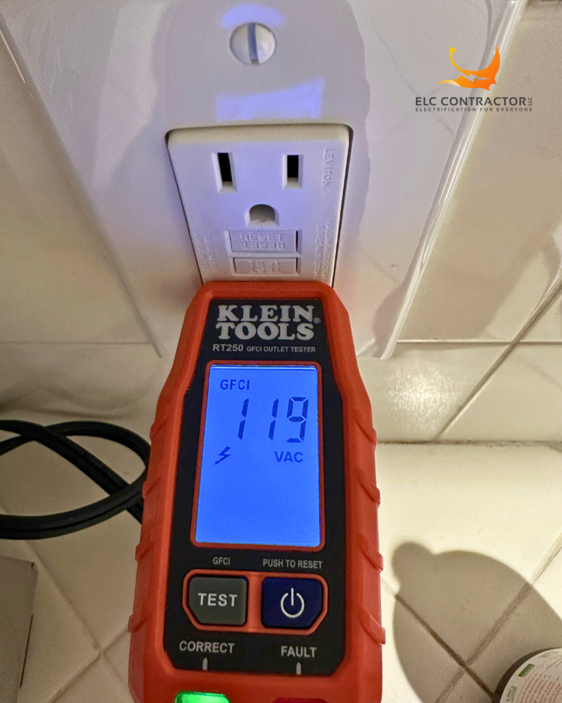 GFCI outlet being tested with an electrical outlet tester in San Mateo, CA