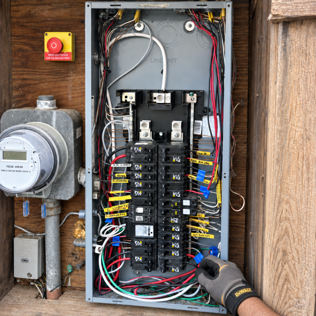 Modern electrical panel installed after Federal Pacific panel replacement in Burlingame CA