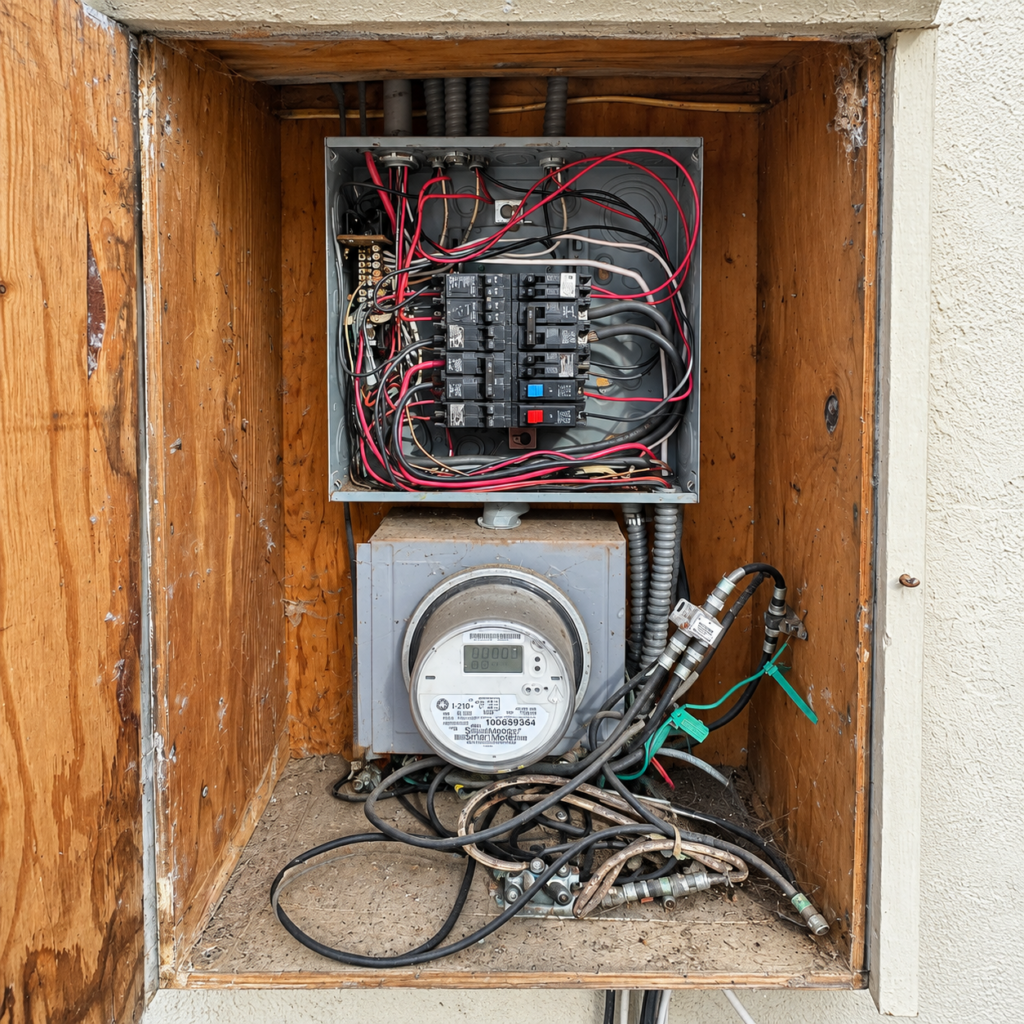 Older residential electrical panel evaluated for modern electrical loads in Burlingame CA