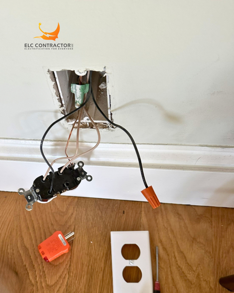 Exposed residential outlet wiring during electrical repair in San Bruno, CA