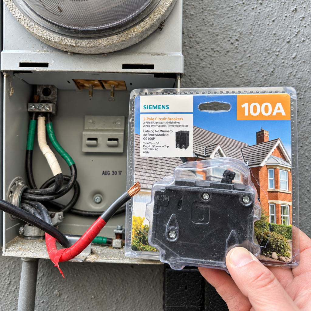 Siemens 100 amp circuit breaker ready for installation in a residential electrical panel