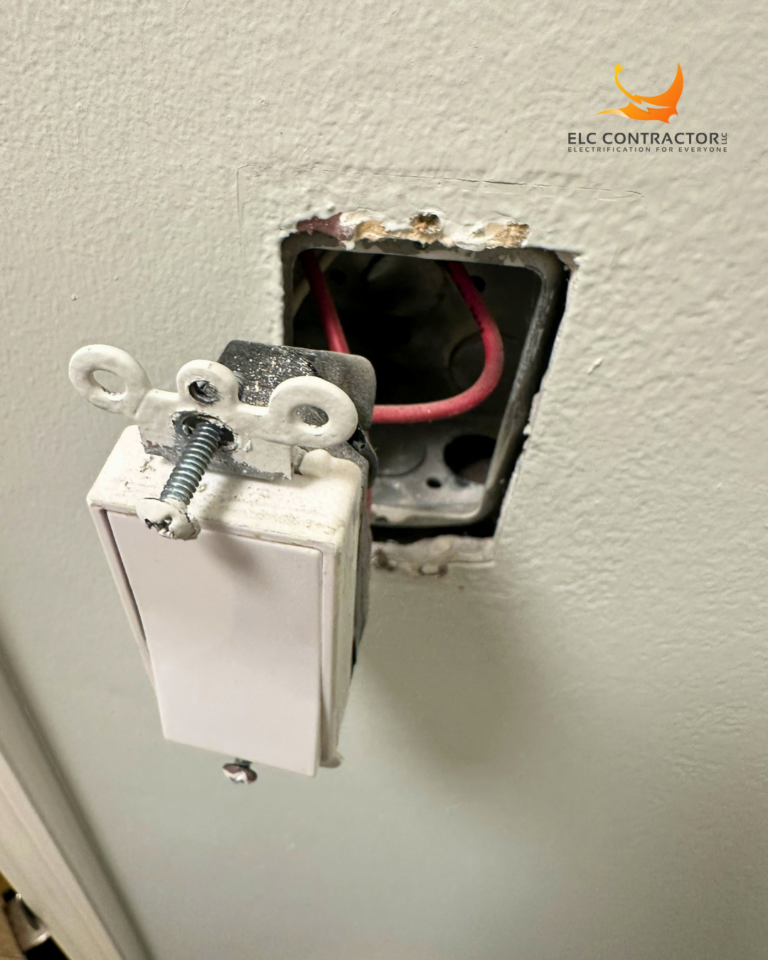 Wall switch removed for wiring inspection and replacement in San Mateo, CA